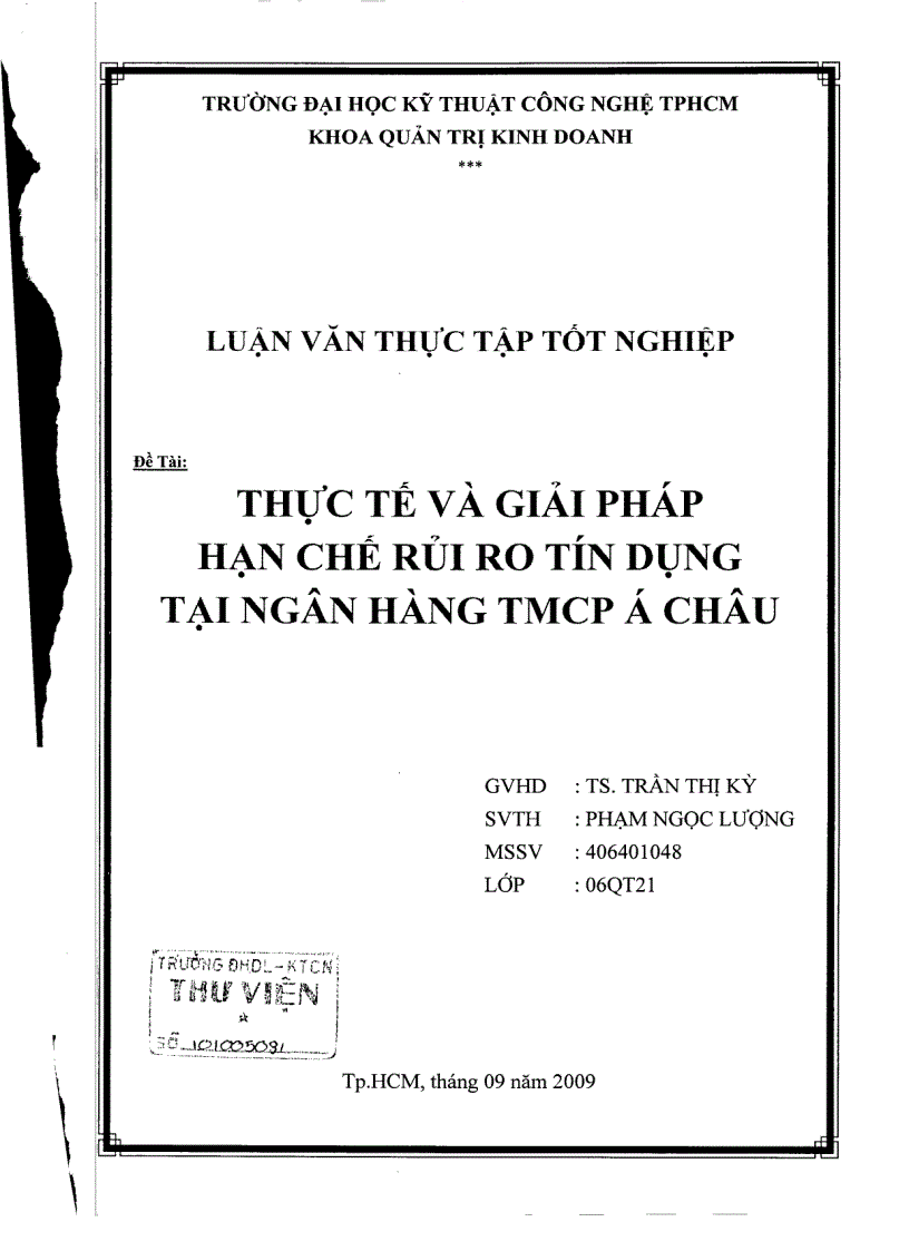 Thực tế và giải pháp hạn chế rủi ro tín dụng tại ngân hàng thương mại cổ phần Á Châu