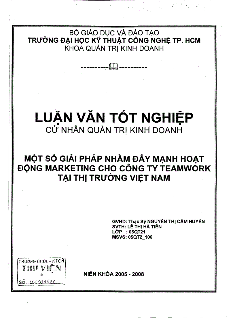 Một số giải pháp nhằm đẩy mạnh hoạt động marketing cho công ty Teamwork tại thị trường Việt Nam