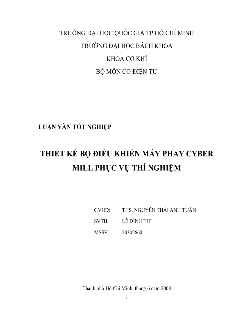 Thiết kế bộ điều khiển máy phay CYBER MILL phục vụ thí nghiệm