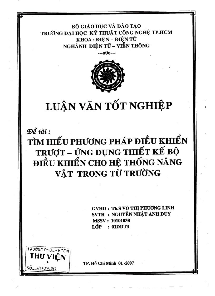 Tìm hiểu phương pháp điều khiển trượt ứng dụng thiết kế bộ điều khiển cho hệt hống nâng vật trong từ trường