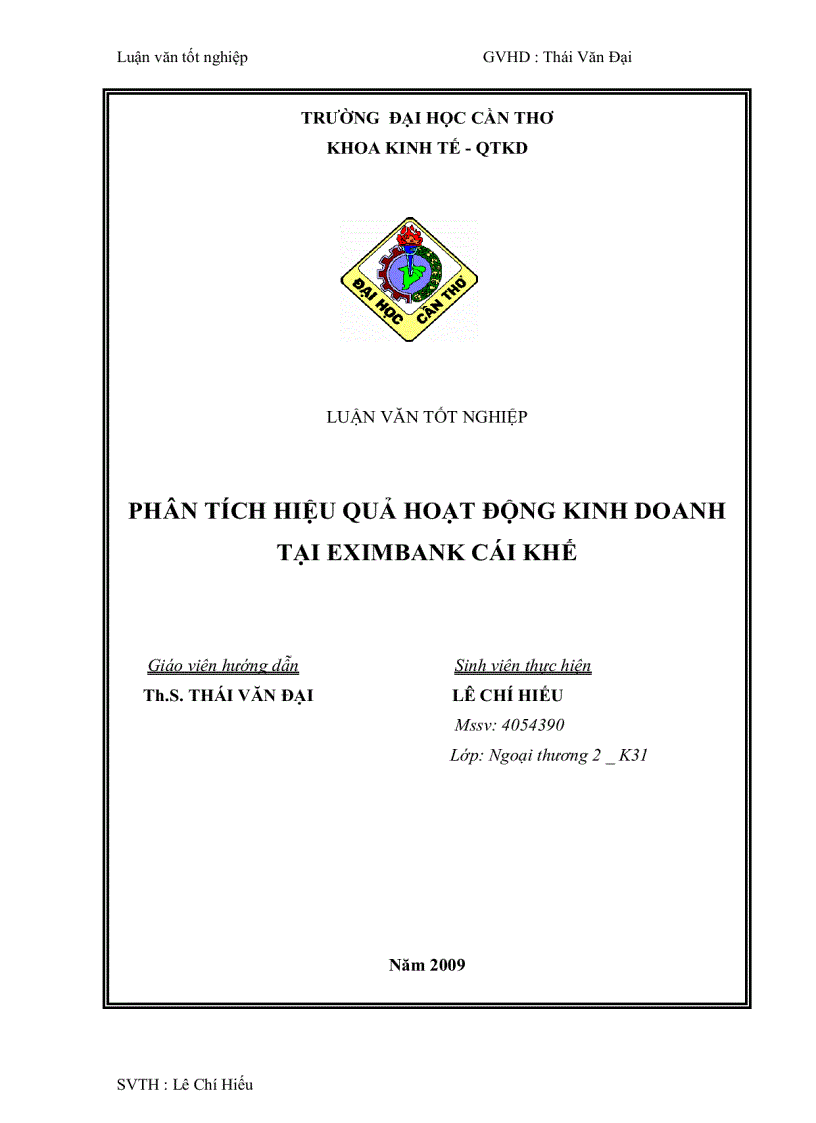 Phân tích hiệu quả hoạt động kinh doanh tại eximbank cái khế