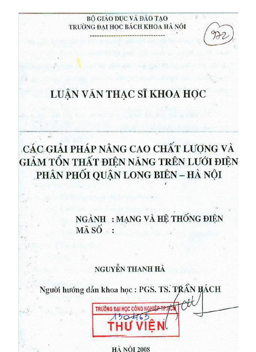 Các Giải pháp nâng cao chất lượng và giảm tốt thất điện năng trên lưới điện phân phối quận Long Biên Hà Nội