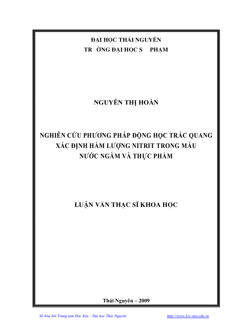 Nghiên cứu động học trắc quang xác định hàm lượng nitrit trong mẫu nước ngầm và thực phẩm