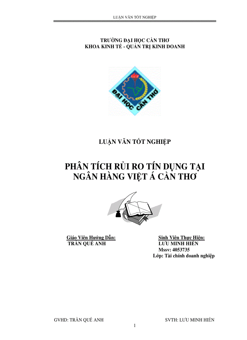 Phân tích rủi ro tín dụng tại ngân hàng việt á Cần Thơ