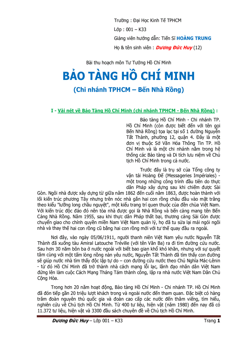 Bài thu hoạch tham quan bảo tàng Hồ Chí Minh về xây dựng Đảng ta thực sự trong sạch vững mạnh là đạo đức là văn minh