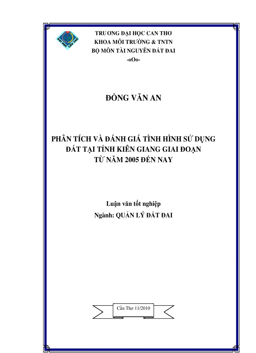 Phân tích và đánh giá tình hình sử dụng đất tại tỉnh kiên giang giai đoạn từ 2005 đến nay