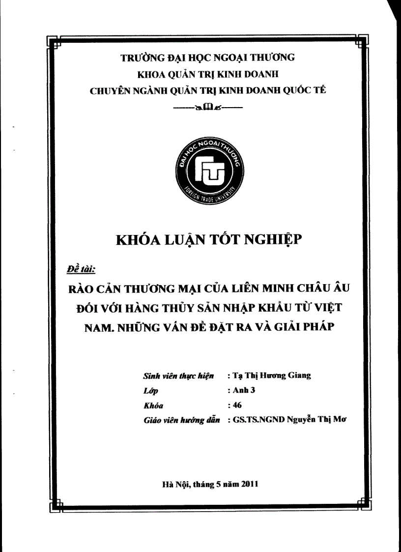 Rào cản thương mại của liên minh châu Âu đối với hàng thủy sản nhập khẩu từ Việt Nam Những vấn đề đặt ra và giải pháp