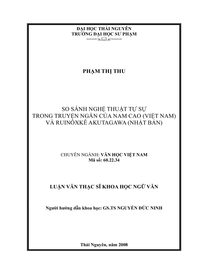 So sánh nghệ thuật tự sự trong truyện ngắn của nam cao việt nam và ruinôxkê akutagawa nhật bản