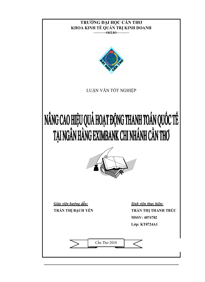 Nâng cao hiệu quả hoạt động thanh toán quốc tế tại ngân hàng Eximbank chi nhánh cần thơ