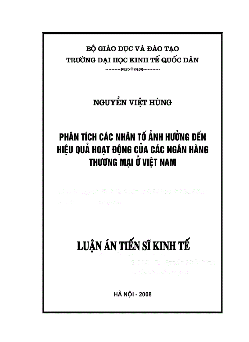 Phân tích các nhân tố ảnh hưởng đến hiệu quả hoạt động của các ngân hàng thương mại ở Việt Nam