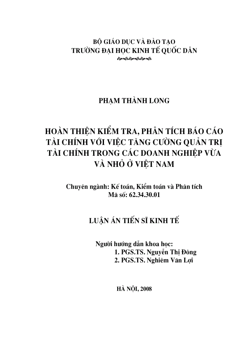 Hoàn thiện kiểm tra phân tích báo cáo tài chinh với việc tăng cường quản trị tài chính trong các doanh nghiệp vừa và nhỏ ở việt nam