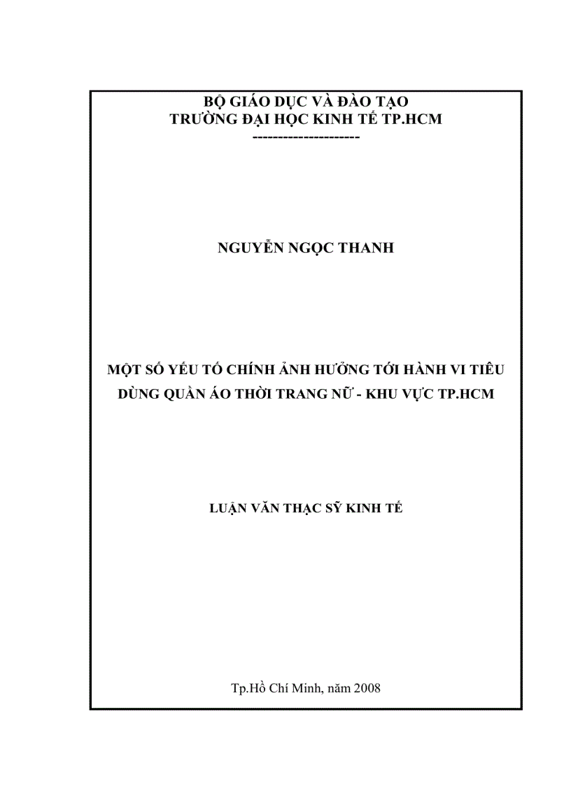 Một số yếu tố chính ảnh hưởng tới hành vi tiêu dùng quần áo thời trang nữ khu vực Tp HCM