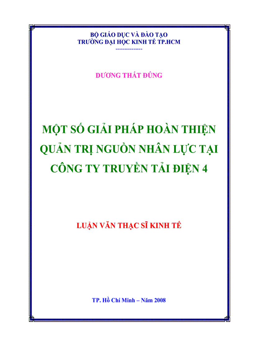 Một số giải pháp hoàn thiện quản trị nguồn nhân lực tại Công ty Truyền tải Điện 4