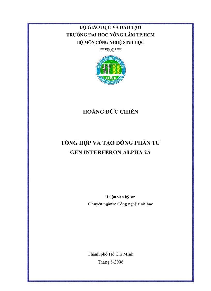 Tổng hợp và tạo dõng phân tử gen interferon alpha 2a