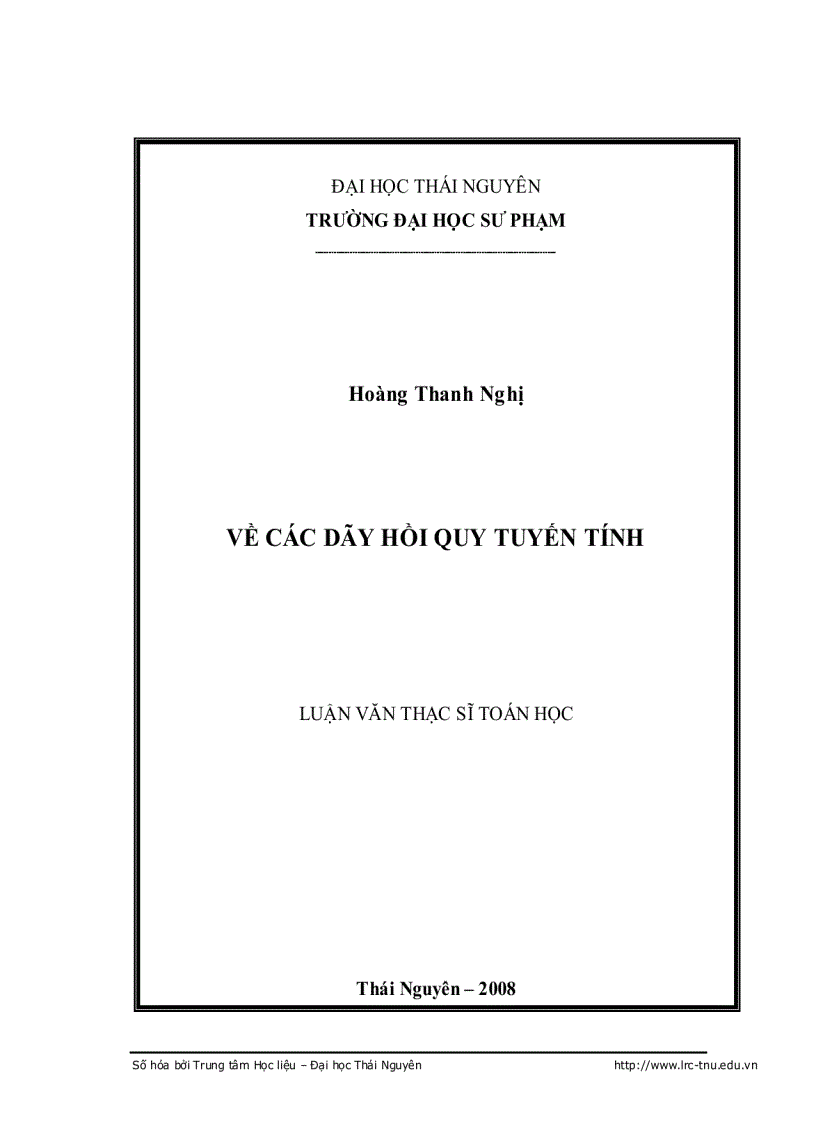 Về các dãy hồi quy tuyến tính