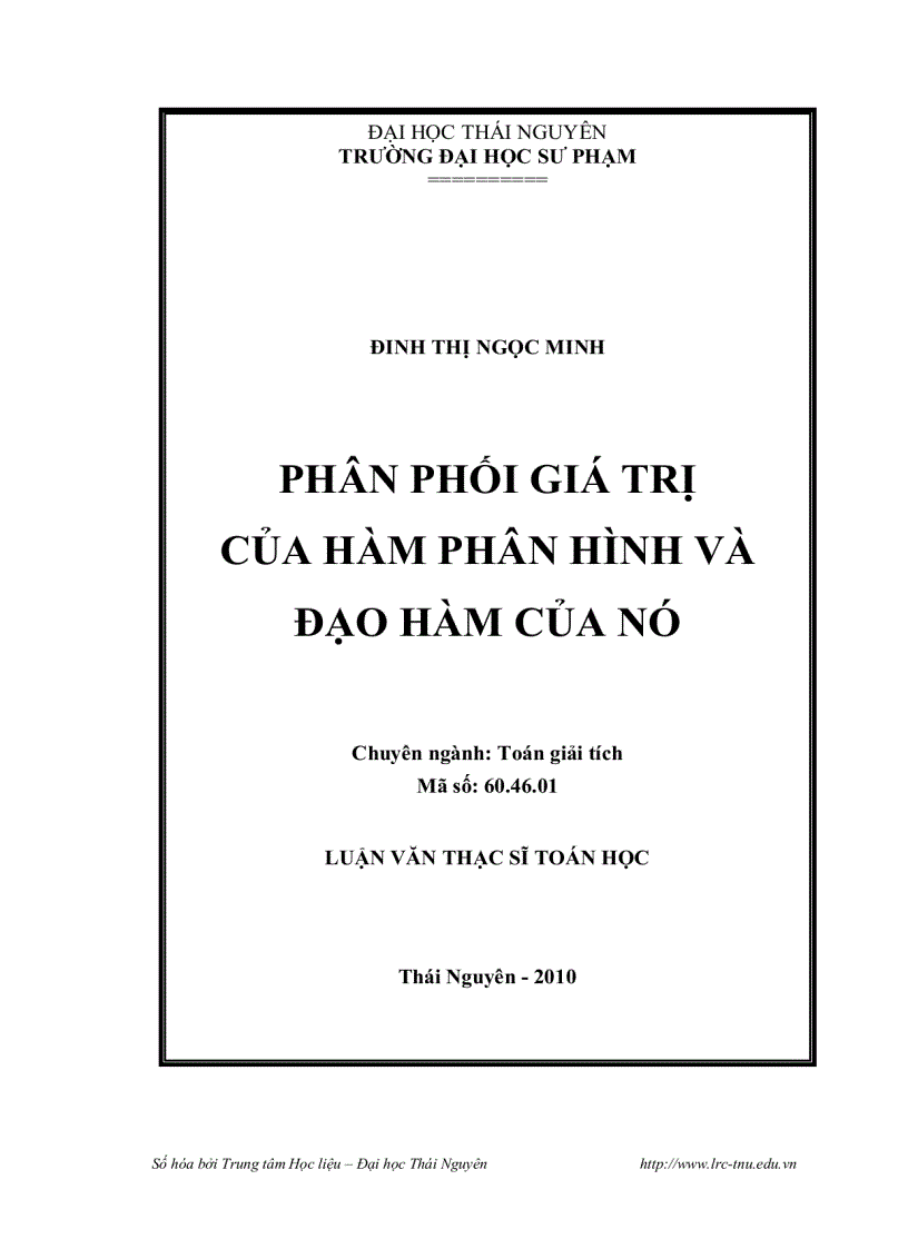 Phân phối giá trị của hàm phân hình và đạo hàm của nó