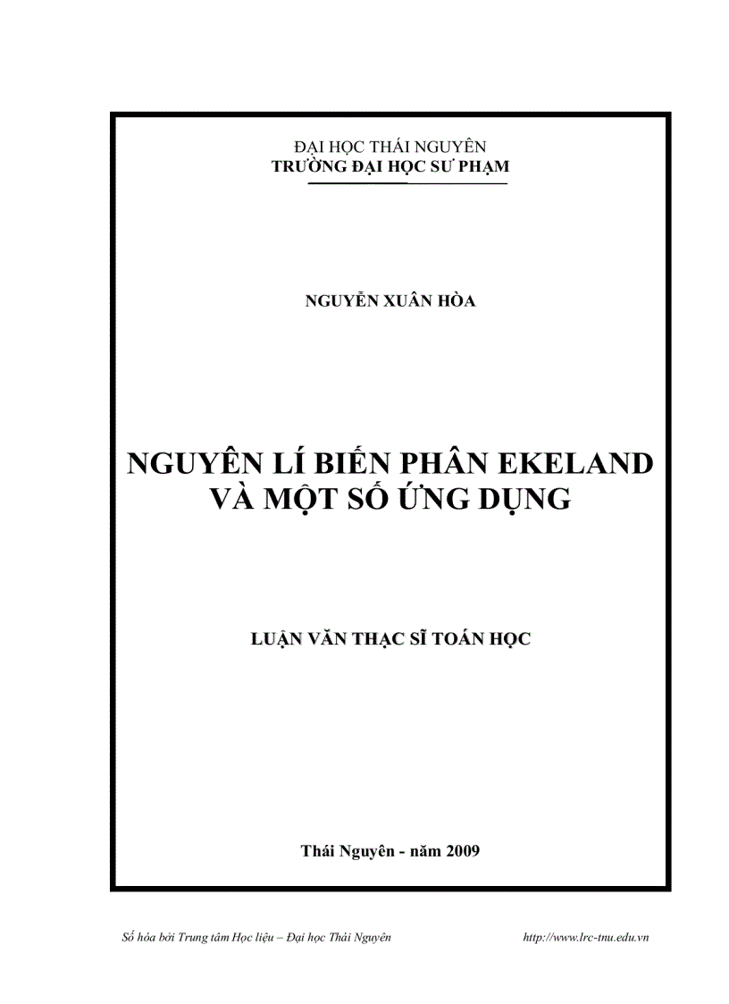 Nguyên lí biến phân ekeland và một số ứng dụng