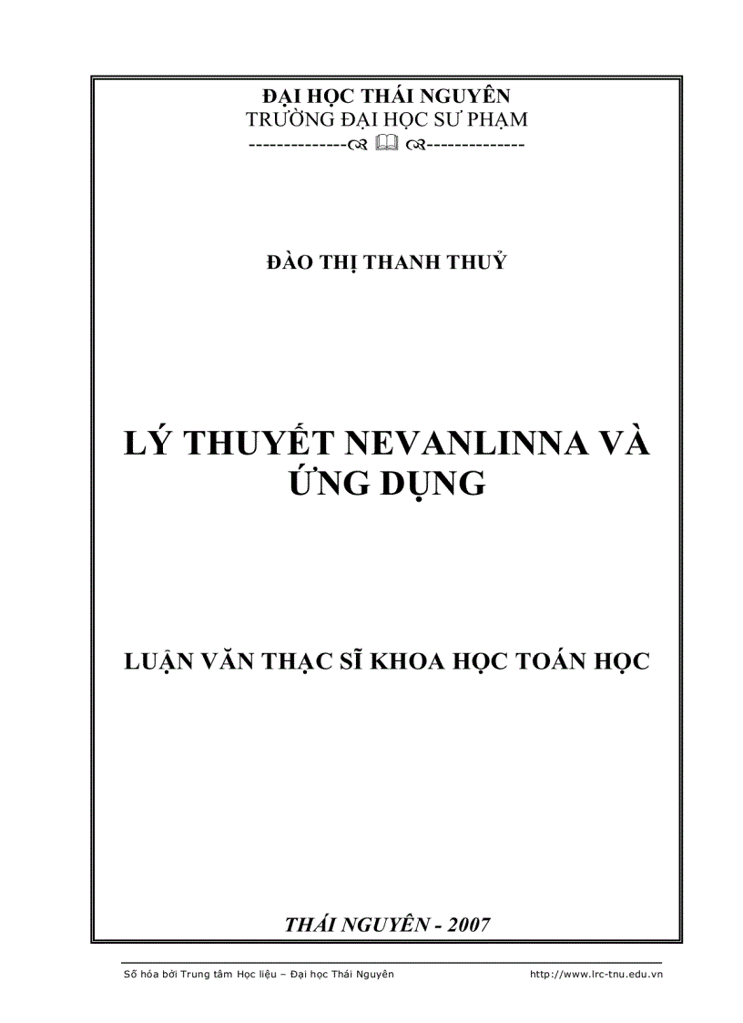 Lý thuyết nevanlinna và ứng dụng