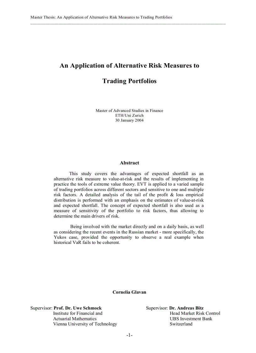 An application of Alternative Risk Measures to Trading Portfolios