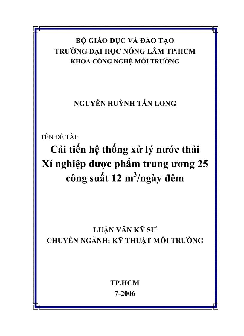 Cải tiến hệ thống xử lý nước thải Xí nghiệp dược phẩm trung ương 25 công suất 12 m3ngày đêm