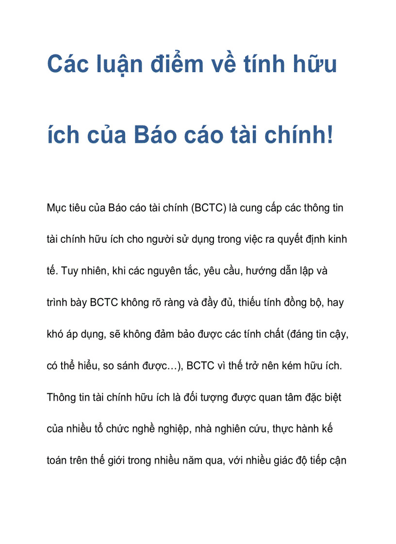 Các luận điểm về tính hữu ích của Báo cáo tài chính