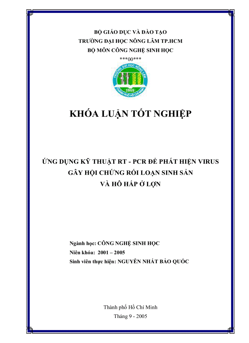 Ứng dụng kỹ thuật rt pcr để phát hiện virus gây hội chứng rối loạn sinh sản và hô hấp ở lợn