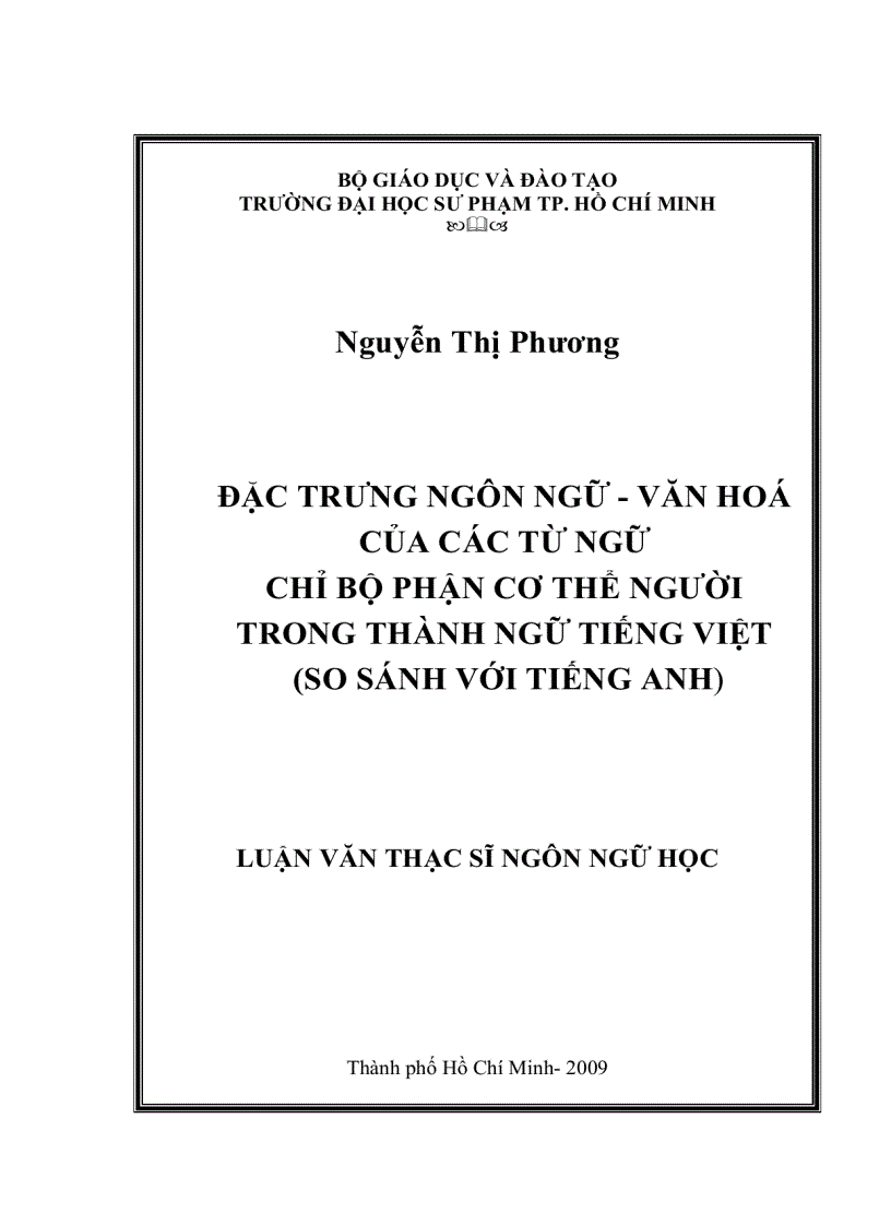 Đặc trưng ngôn ngữ văn hóa của các từ ngữ chỉ bộ phận cơ thể người trong thành ngữ tiếng Việt so sánh với tiếng Anh