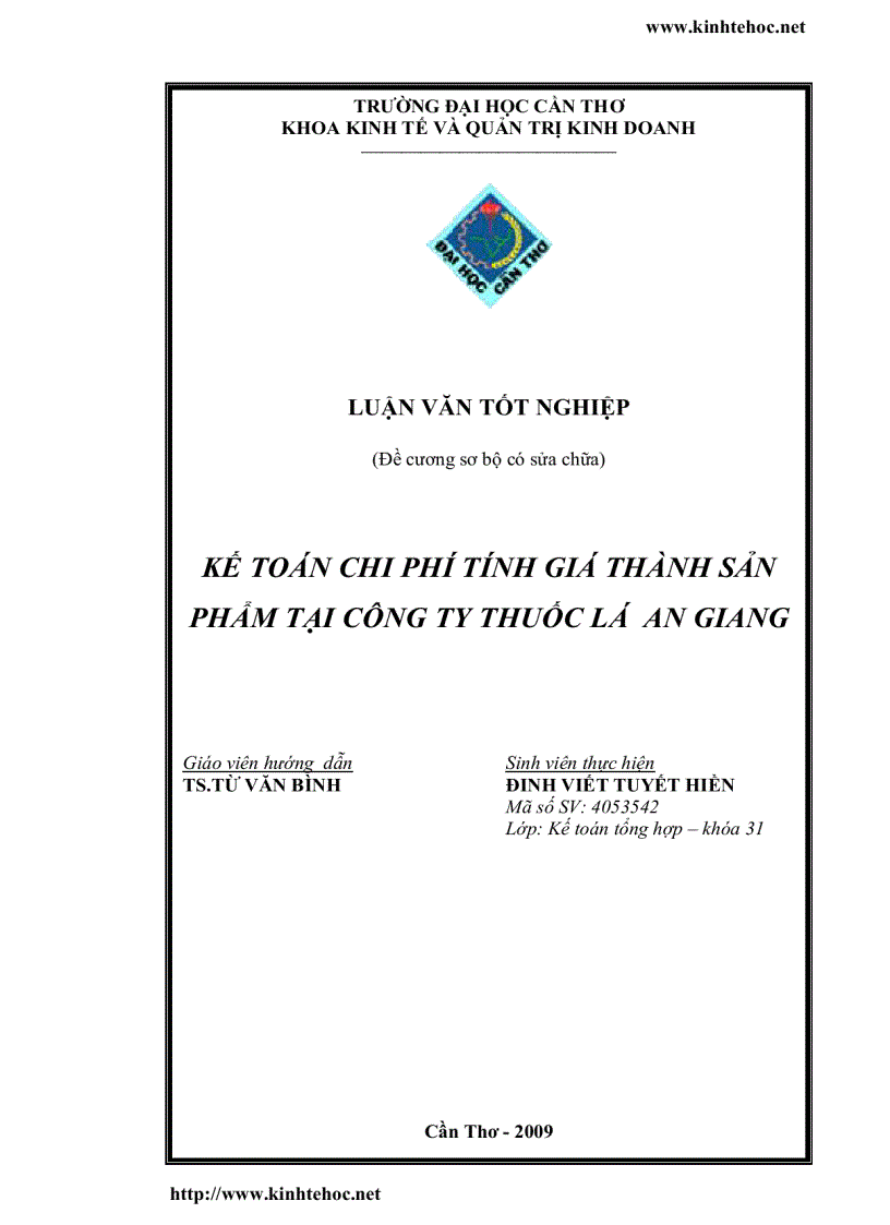 Kế toán chi phí tính giá thành sản phẩm tại công ty thuốc lá an giang