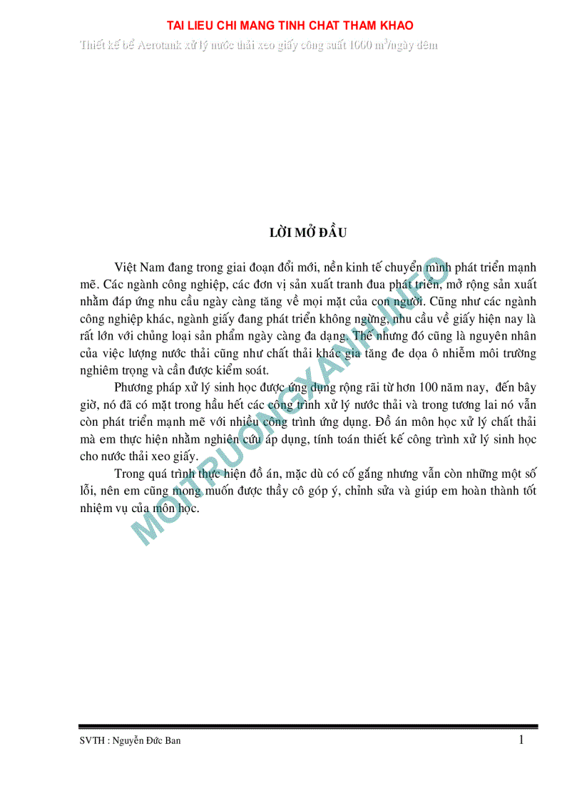 Thiết kế bể aerotank xử lý nước thải xeo giấy công suất 1000 m3 ngày đêm