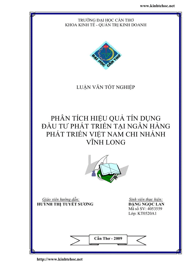 Phân tích hiệu quả tín dụng đầu tư phát triển tại ngân hàng phát triển việt nam chi nhánh vĩnh long