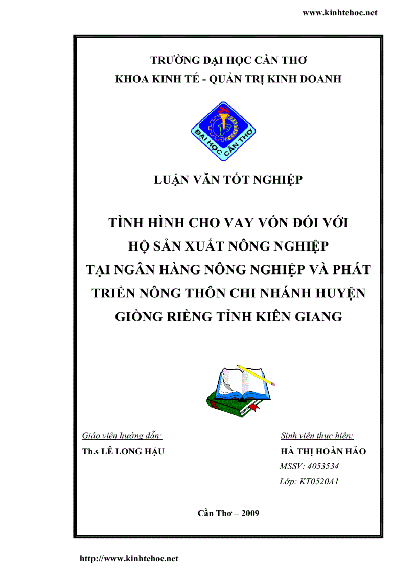 Tình hình cho vay vốn đối với hộ sản xuất nông nghiệp tại ngân hàng nông nghiệp và phát triển nông thôn chi nhánh huyện giồng riềng tỉnh kiên giang