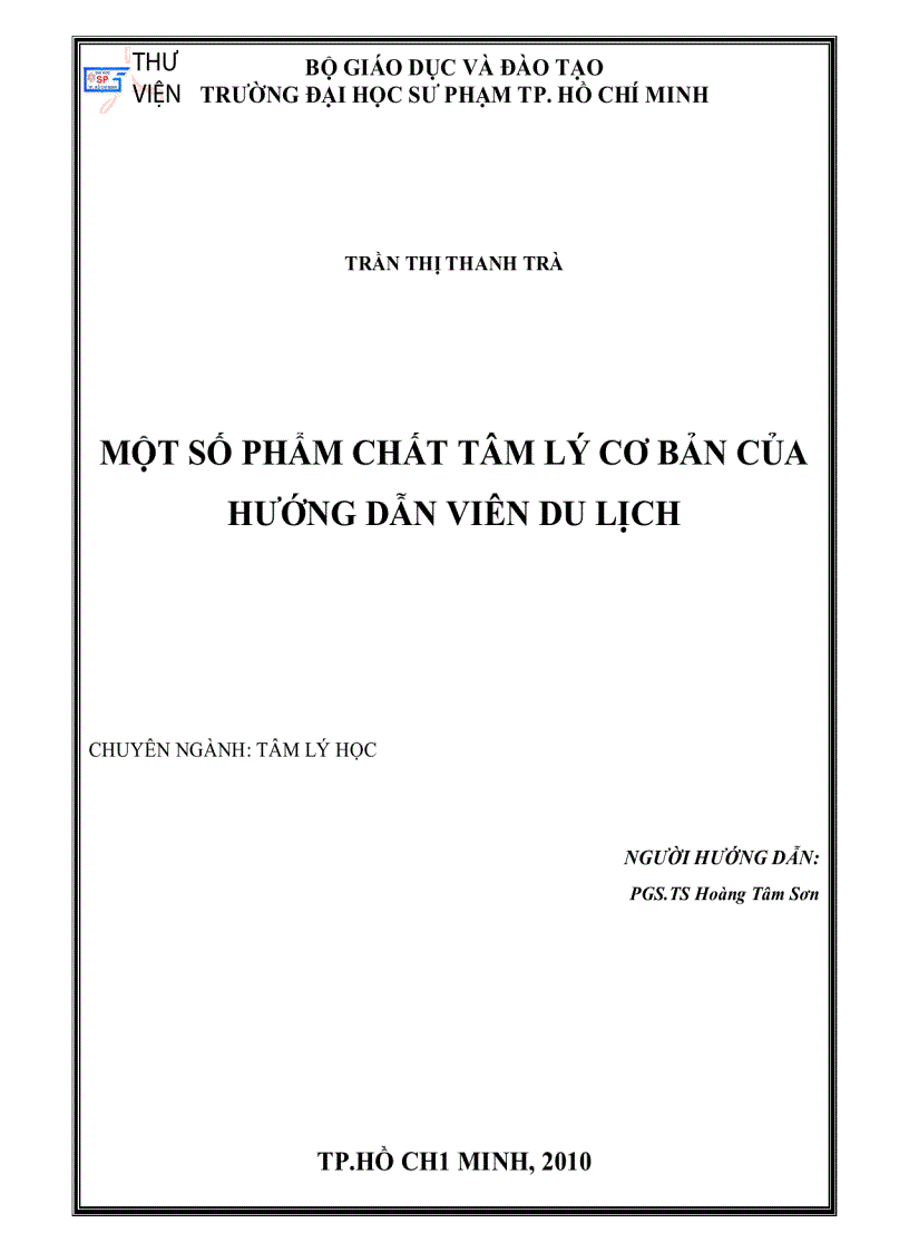 Một số phẩm chất tâm lý cơ bản của hướng dẫn viên du lịch