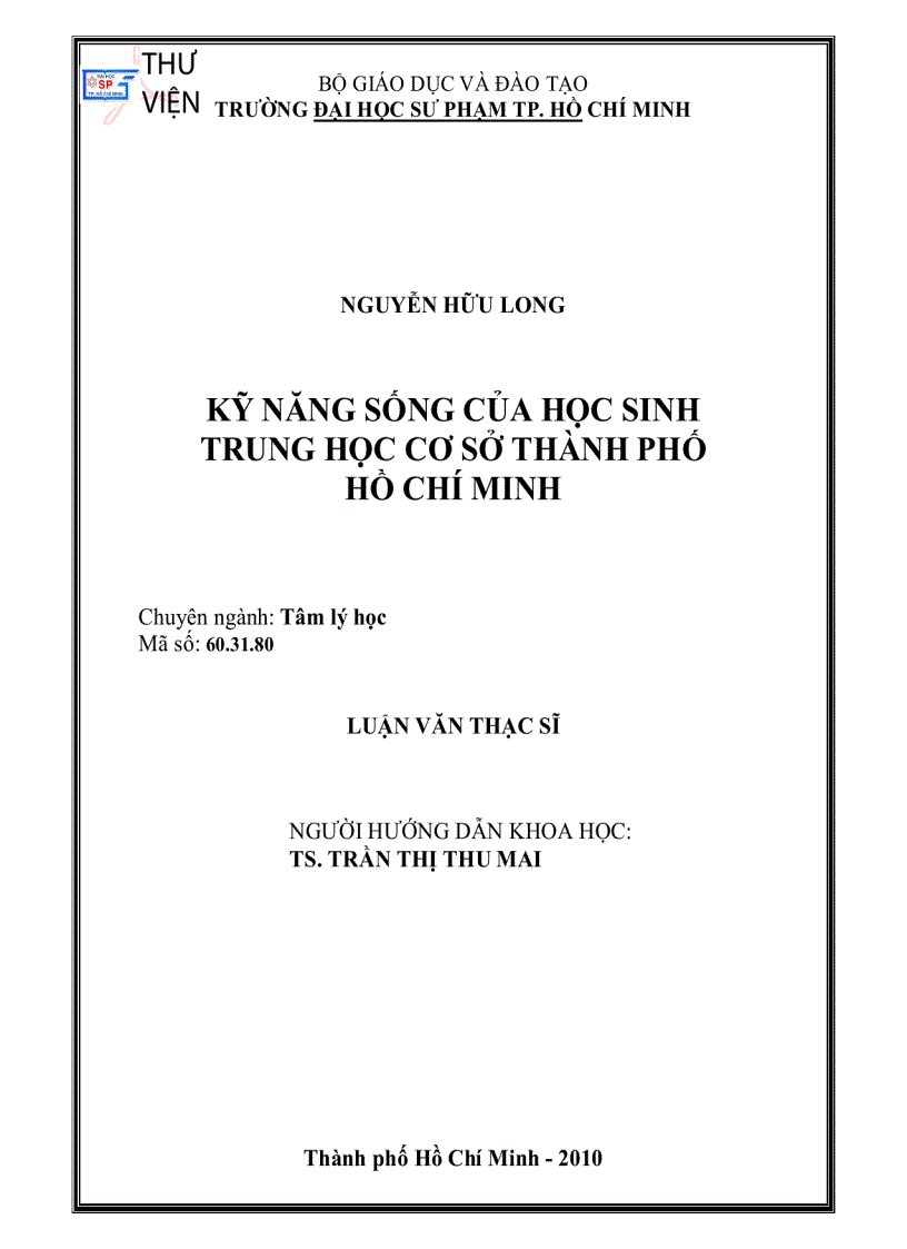 Kỹ năng sống của học sinh trung học cơ sở thành phố hồ chí minh