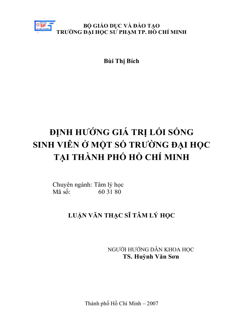 Định hướng giá trị lối sống sinh viên ở một số trường đại học tại thành phố hồ chí minh