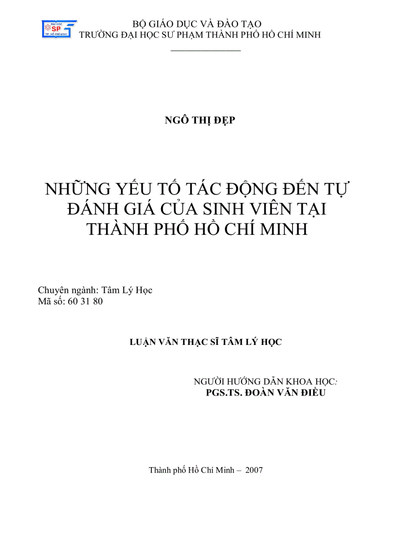 Những yếu tố tác động đến tự đánh giá của sinh viên tại thành phố hồ chí minh