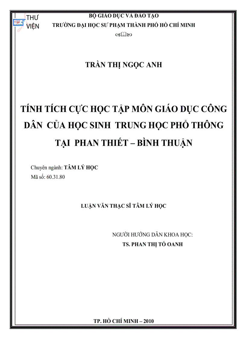 Tính tích cực học tập môn giáo dục công dân của học sinh trung học phổ thông tại Phan Thiết Bình Thuận