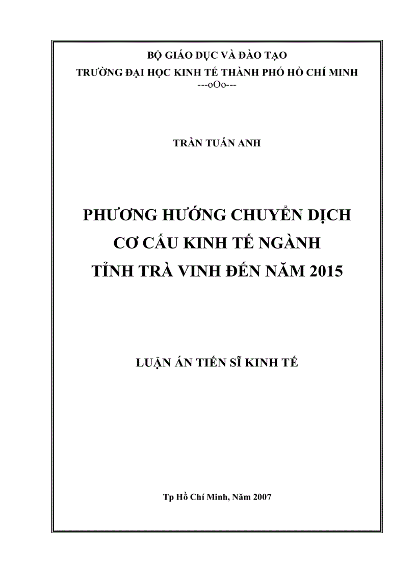 Phương hướng chuyển dịch cơ cấu kinh tế ngành tỉnh trà vinh đến năm 2015