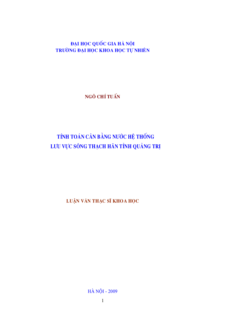 Tính toán cân bằng nước hệ thống lưu vực sông Thạch Hãn