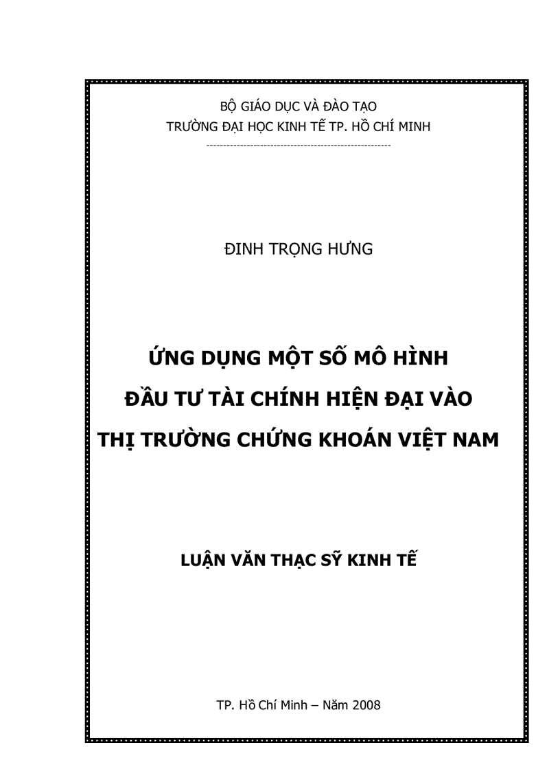 Ứng dụng một số mô hình đầu tư tài chính hiện đại vào thị trường chứng khoán việt nam