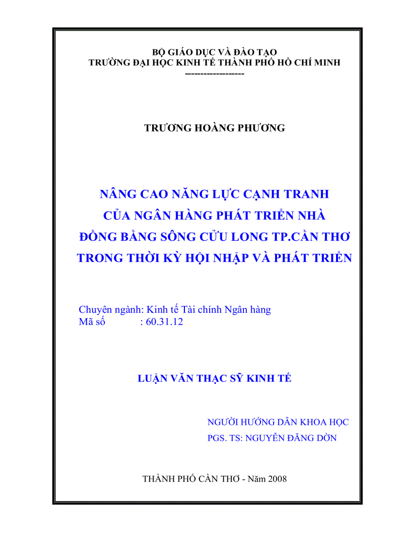 Nâng cao năng lực cạnh tranh của ngân hàng phát triển nhà đồng bằng sông cửu long tp cần thơ trong thời kỳ hội nhập và phát triển