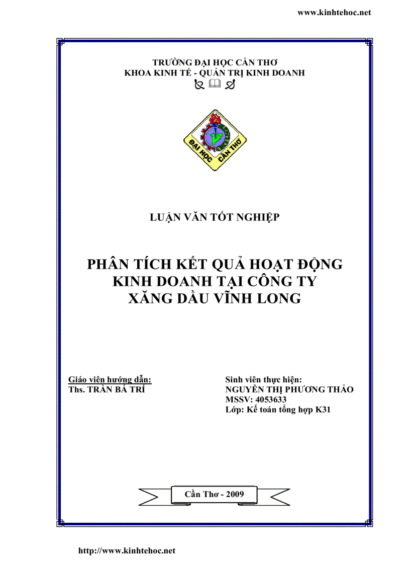 Phân tích kết quả hoạt động kinh doanh tại công ty xăng dầu vĩnh long