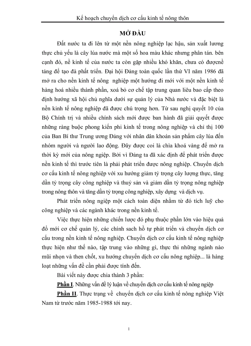 Kế hoạch chuyển dịch cơ cấu kinh tế nông thôn