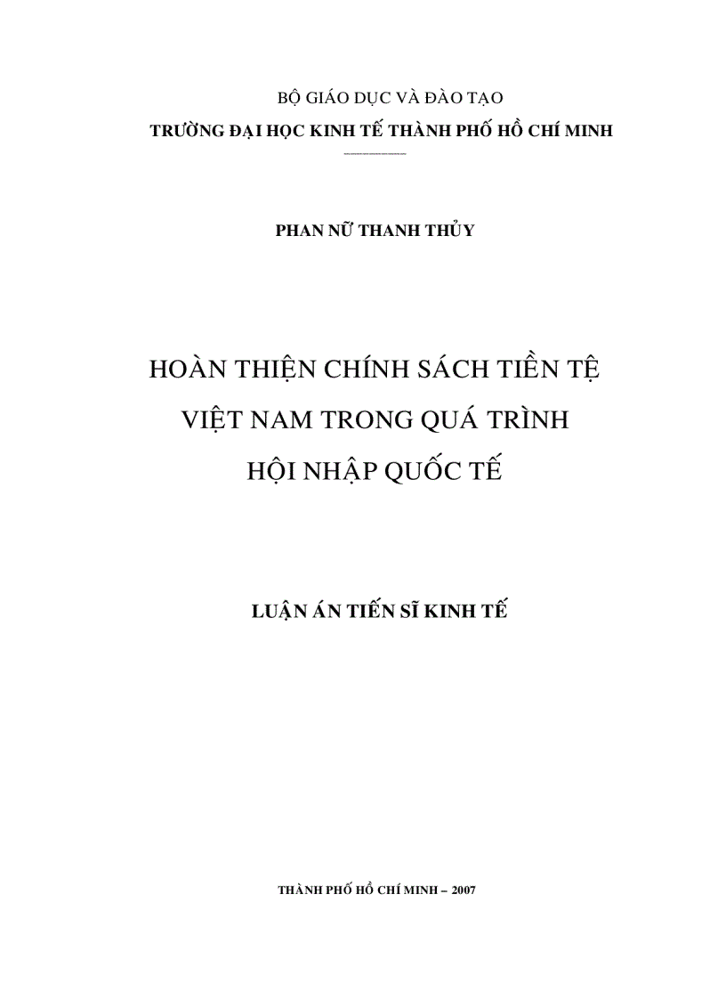 Hòan thiện chính sách tiền tệ việt nam trong quá trình hội nhập quốc tế