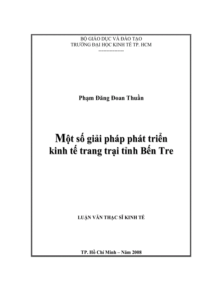 Một số giải pháp phát triển kinh tế trang trại tỉnh Bến Tre