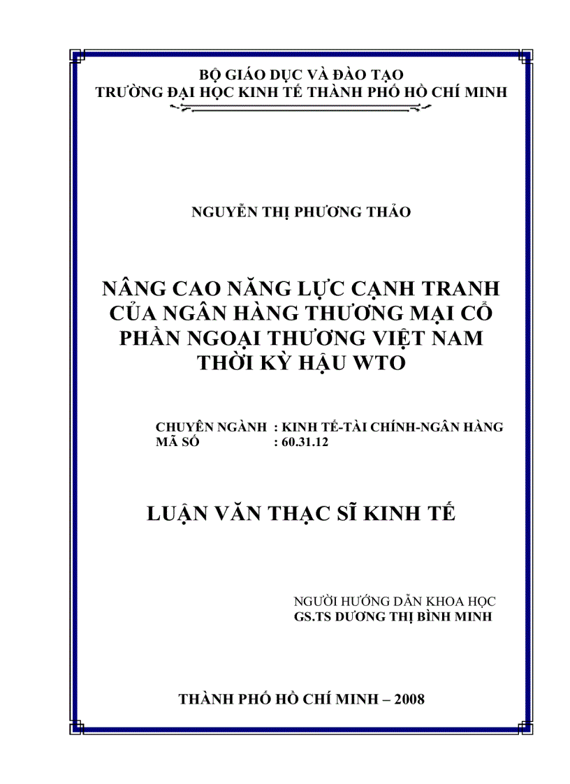 Nâng cao năng lực cạnh tranh của ngân hàng thương mại cổ phần ngoại thương việt nam thời kỳ hậu wto