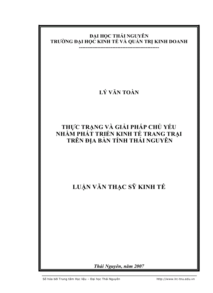 Thực trạng và giải pháp chủ yếu nhằm phát triển kinh tế trang trại trên địa bàn tỉnh thái nguyên