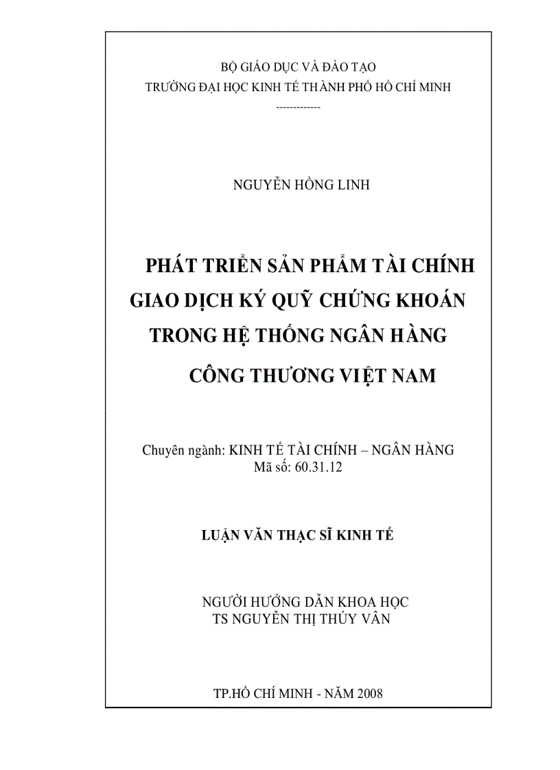 Phát triển sản phẩm tài chính giao dịch ký quỹ chứng khoán trong hệ thống ngân hàng công thương việt nam