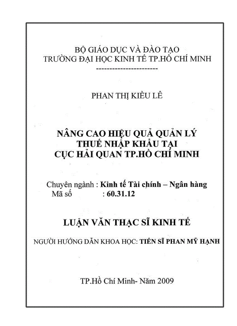 Nâng cao hiệu quả quản lý thuế nhập khẩu tại cục hải quan tp hcm