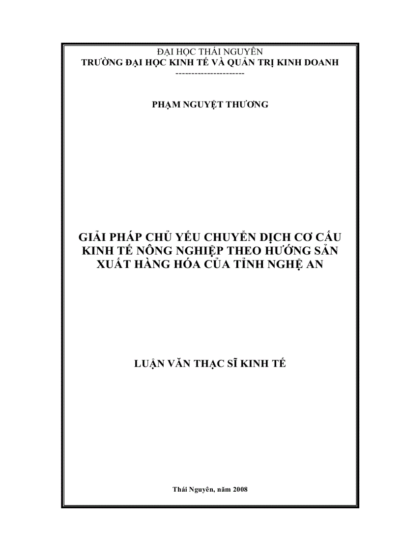 Giải pháp chủ yếu chuyển dịch cơ cấu kinh tế nông nghiệp theo hướng sản xuất hàng hóa của tỉnh nghệ an