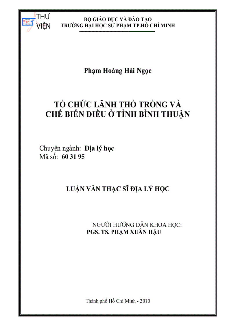 Tổ chức lãnh thổ trồng và chế biến điều ở tỉnh Bình Thuận